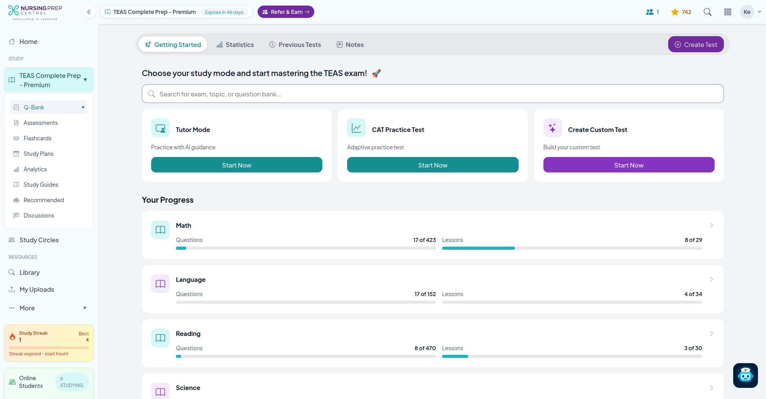 Student app screen 1
