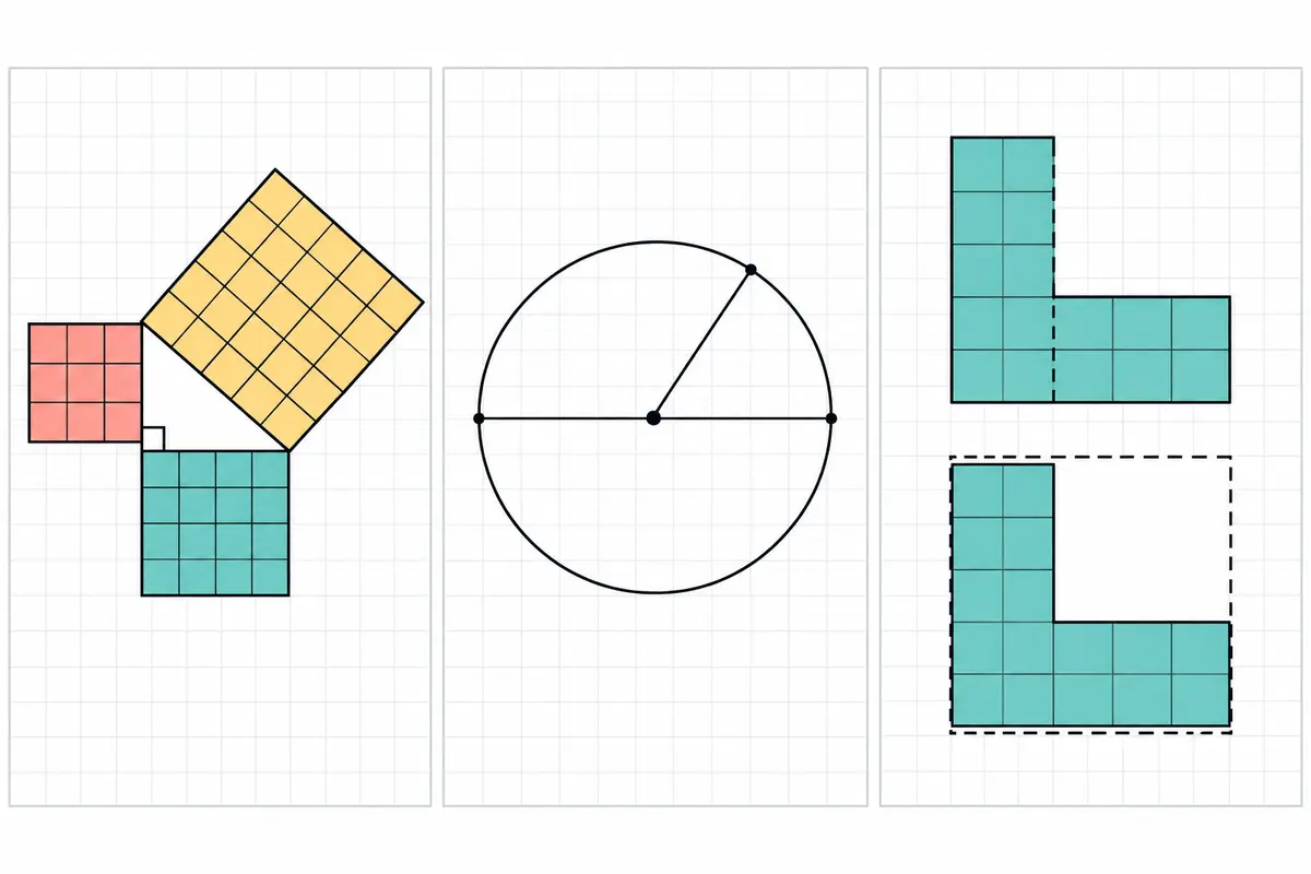 An L-shaped composite figure split into non-overlapping rectangles and alternatively shown as a large rectangle with one corner removed.